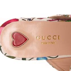 Pre Owned حذاء سلايد فلات غوتشي برينستون هورسبيت كانفاس مورد متعدد الألوان مقاس 36.5