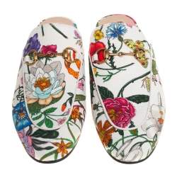 Pre Owned حذاء سلايد فلات غوتشي برينستون هورسبيت كانفاس مورد متعدد الألوان مقاس 36.5