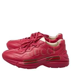 Pre Owned حذاء رياضي غوتشي ريتون فينتدج شعار الماركة نعل سميك جلد وردي مقاس 41