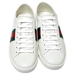 Pre Owned حذاء رياضى غوتشى منخفض لأعلى أيس نحلة مطرز جلد أبيض مقاس 37