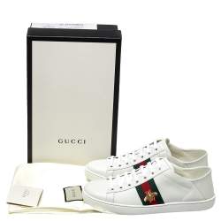 Pre Owned حذاء رياضى غوتشى منخفض لأعلى أيس نحلة مطرز جلد أبيض مقاس 37