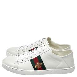 Pre Owned حذاء رياضى غوتشى منخفض لأعلى أيس نحلة مطرز جلد أبيض مقاس 37