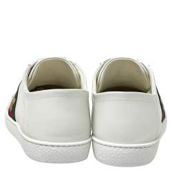 Pre Owned حذاء رياضى غوتشى منخفض لأعلى أيس نحلة مطرز جلد أبيض مقاس 37