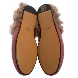 Pre Owned Gucci Pink Leather Fur Lined Princetownn Horsebit Mules Size 37