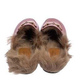Pre Owned Gucci Pink Leather Fur Lined Princetownn Horsebit Mules Size 37
