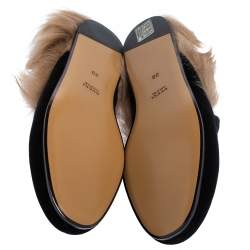 مملوكة مسبقًا حذاء سلايد غوتشي برينس تاون قطيفة سوداء مبطن فرو هورسبيت مقاس 38