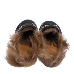 مملوكة مسبقًا حذاء سلايد غوتشي برينس تاون قطيفة سوداء مبطن فرو هورسبيت مقاس 38