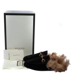 مملوكة مسبقًا حذاء سلايد غوتشي برينس تاون قطيفة سوداء مبطن فرو هورسبيت مقاس 38