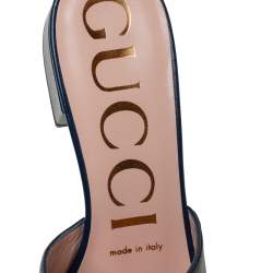 Pre Owned Gucci Blue Leather Zumi GG Interlocking Slide Sandals Size 36