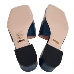 Pre Owned Gucci Blue Leather Zumi GG Interlocking Slide Sandals Size 36