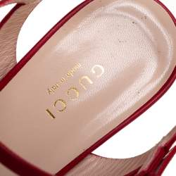 مملوكة مسبقًا Gucci Red Leather GG Marmont Block Heel Platform Ankle Strap Sandals Size 38.5