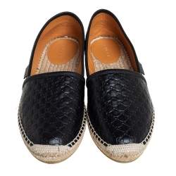 Pre Owned Gucci Black Guccissima Leather Espadrilles Flats Size 40.5