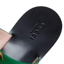 Pre Owned Gucci Green Leather GG Marmont Thong Flats Size 38.5