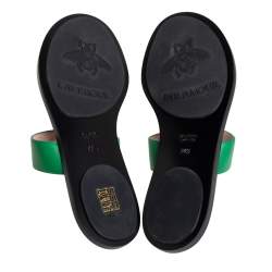 Pre Owned Gucci Green Leather GG Marmont Thong Flats Size 38.5
