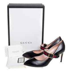 مملوكة مسبقًا Gucci Black Canvas And Leather Sylvie Mary Jane Pumps Size 39