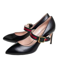 مملوكة مسبقًا Gucci Black Canvas And Leather Sylvie Mary Jane Pumps Size 39
