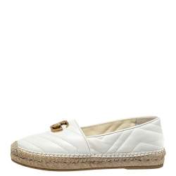 Gucci White Leather GG Marmont Espadrille Flats Size 37.5