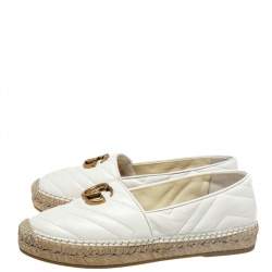 Gucci White Leather GG Marmont Espadrille Flats Size 37.5