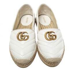 Gucci White Leather GG Marmont Espadrille Flats Size 37.5