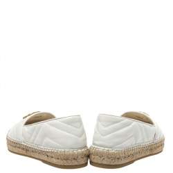 Gucci White Leather GG Marmont Espadrille Flats Size 37.5