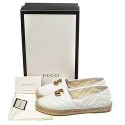 Gucci White Leather GG Marmont Espadrille Flats Size 37.5