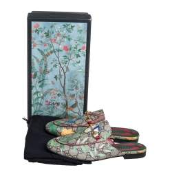 Pre Owned Gucci Multicolor GG Supreme Tian Print Canvas Princetown Horsebit Mules Size 37.5