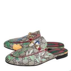 Pre Owned Gucci Multicolor GG Supreme Tian Print Canvas Princetown Horsebit Mules Size 37.5