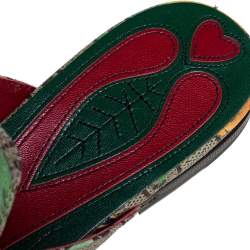 Pre Owned Gucci Multicolor GG Supreme Tian Print Canvas Princetown Horsebit Mules Size 37.5