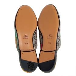Pre Owned Gucci Multicolor GG Supreme Tian Print Canvas Princetown Horsebit Mules Size 37.5