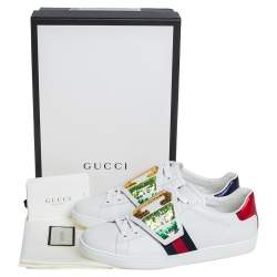Pre Owned Gucci White Leather Sequin Embellished Ace Web Detail Low Top Sneakers Size 37.5
