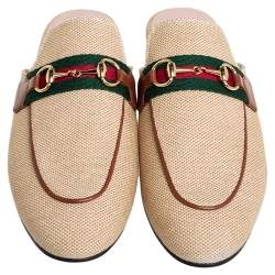 Pre Owned صندل غوتشي برينس تاون ويب كانفاس بيج مقاس 37.5