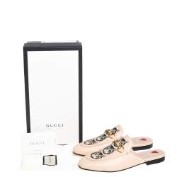 مملوكة مسبقًا Gucci Pink Leather Mystic Cat Princetown Mule Sandals Size 37