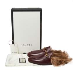 مملوكة مسبقًا حذاء مولز غوتشي هورسبيت برنستاون بطانة فرو جلد عنابي مقاس 37