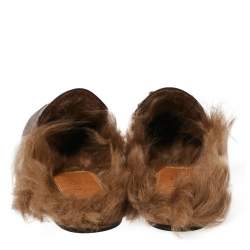 مملوكة مسبقًا حذاء مولز غوتشي هورسبيت برنستاون بطانة فرو جلد عنابي مقاس 37
