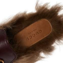 مملوكة مسبقًا حذاء مولز غوتشي هورسبيت برنستاون ب�طانة فرو جلد عنابي مقاس 37