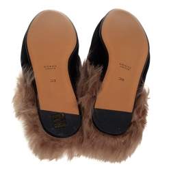 مملوكة مسبقًا Gucci Black Velvet And Fur Princetown Sandals Size 38