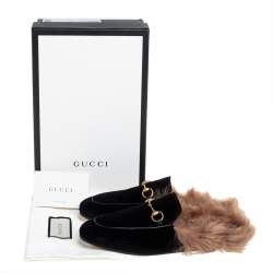 مملوكة مسبقًا Gucci Black Velvet And Fur Princetown Sandals Size 38