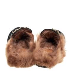 مملوكة مسبقًا Gucci Black Velvet And Fur Princetown Sandals Size 38