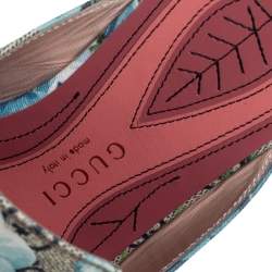 Pre Owned Gucci Blue/Grey GG Canvas Floral Print Princetown Mules Size 37