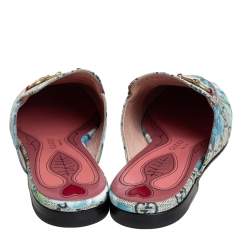 Pre Owned Gucci Blue/Grey GG Canvas Floral Print Princetown Mules Size 37