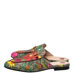 Pre Owned Gucci Multicolor GG Supreme Canvas Floral Print Princetown Mule Sandals Size 38