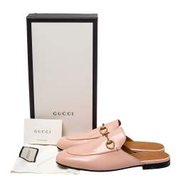 مملوكة مسبقًا Gucci Pink Leather Princetown Horsebit Flat Mules Size 38