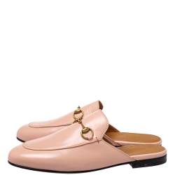 مملوكة مسبقًا Gucci Pink Leather Princetown Horsebit Flat Mules Size 38