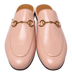 مملوكة مسبقًا Gucci Pink Leather Princetown Horsebit Flat Mules Size 38