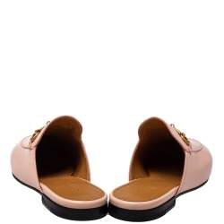 مملوكة مسبقًا Gucci Pink Leather Princetown Horsebit Flat Mules Size 38
