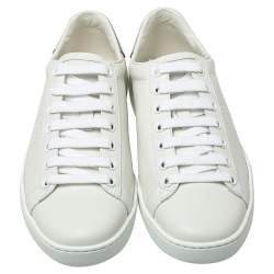 مملوكة مسبقًا Gucci White/Grey Leather Interlocking G Ace Sneakers size 35.5