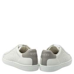 مملوكة مسبقًا Gucci White/Grey Leather Interlocking G Ace Sneakers size 35.5