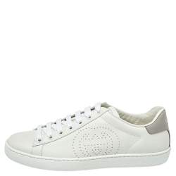 مملوكة مسبقًا Gucci White/Grey Leather Interlocking G Ace Sneakers size 35.5