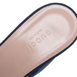 مملوكة مسبقًا صندل غوتشي كعب عريض تفاصيل شراشيب مارمونت جي جي سويدي أزرق مقاس 40.5