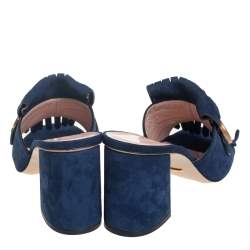 مملوكة مسبقًا صندل غوتشي كعب عريض تفاصيل شراشيب مارمونت جي جي سويدي أزرق مقاس 40.5